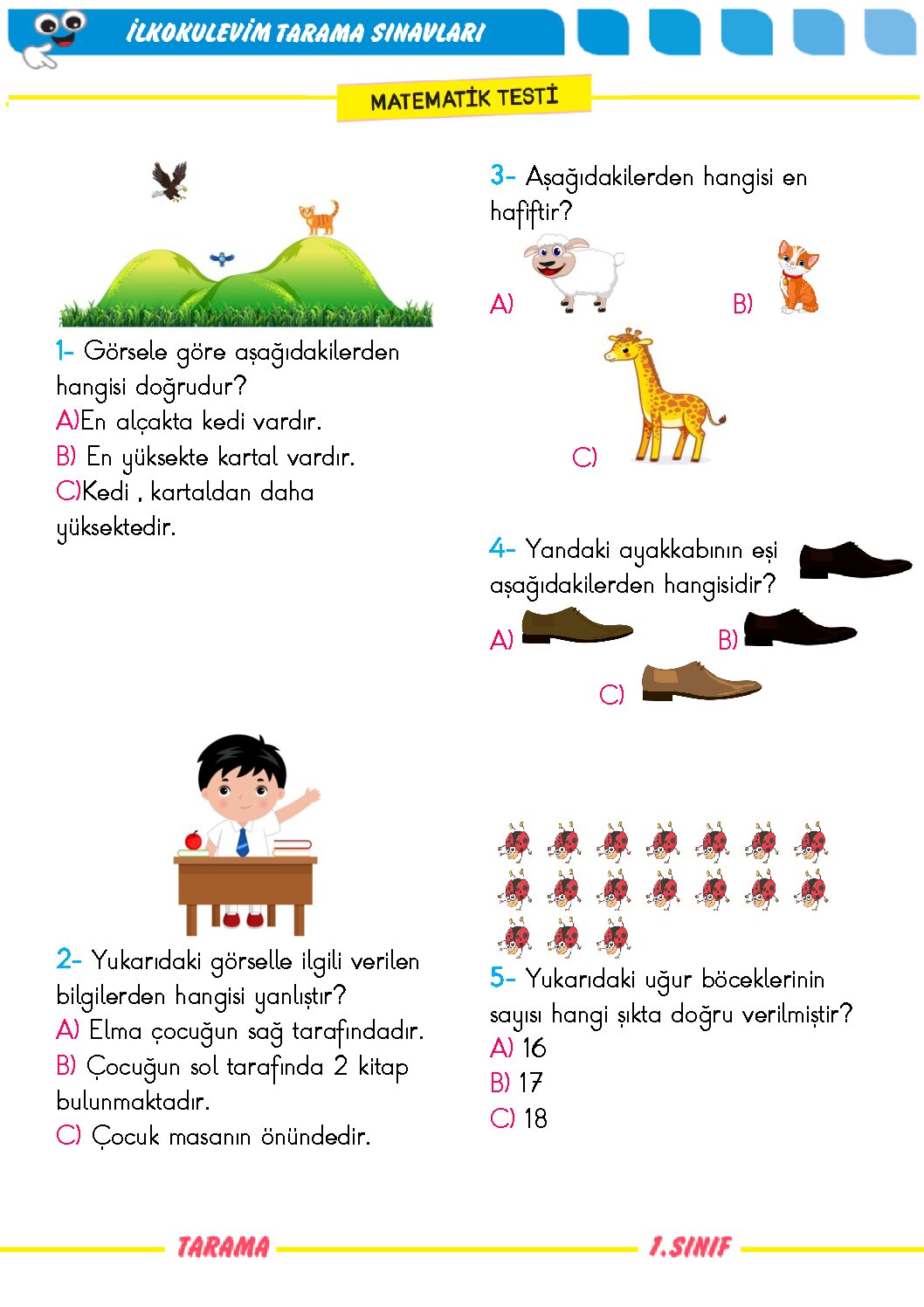 1. Sınıf Matematik Tarama Sınavı 1
