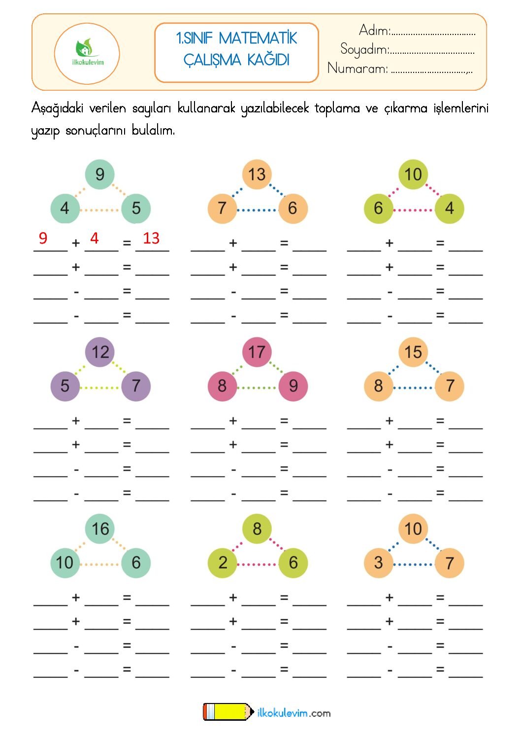 1. Sınıf Matematik Toplama İşlemi Etkinliği 4