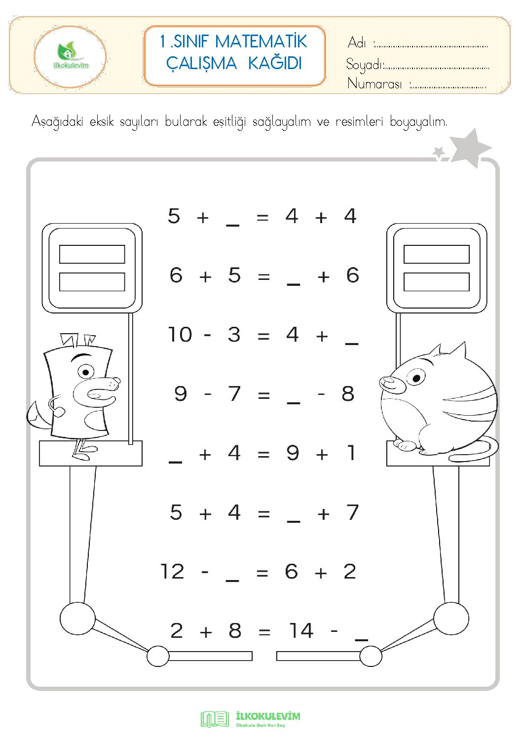 1. Sınıf Matematik Toplama İşleminde Verilmeyen Toplananı Bulma Etkinliği 2