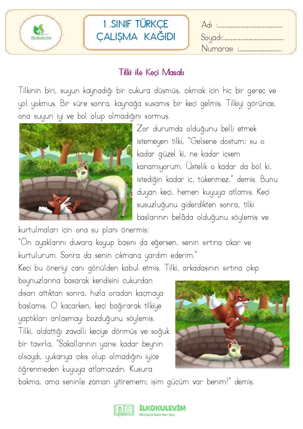 1. Sınıf Türkçe Okuma ve Anlama Etkinliği 2