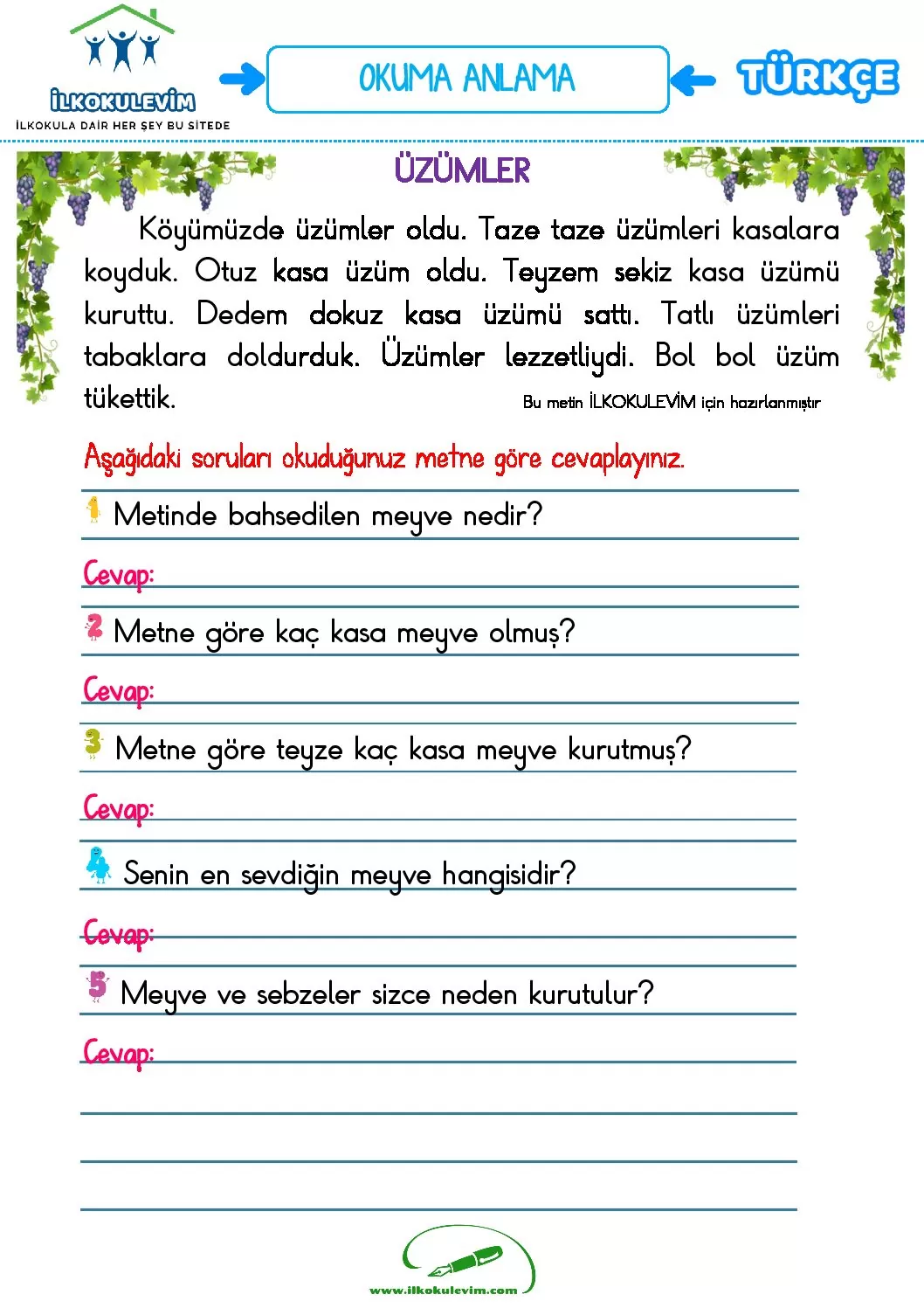 1 sinif turkce okuma ve anlama etkinligi 5 pdf