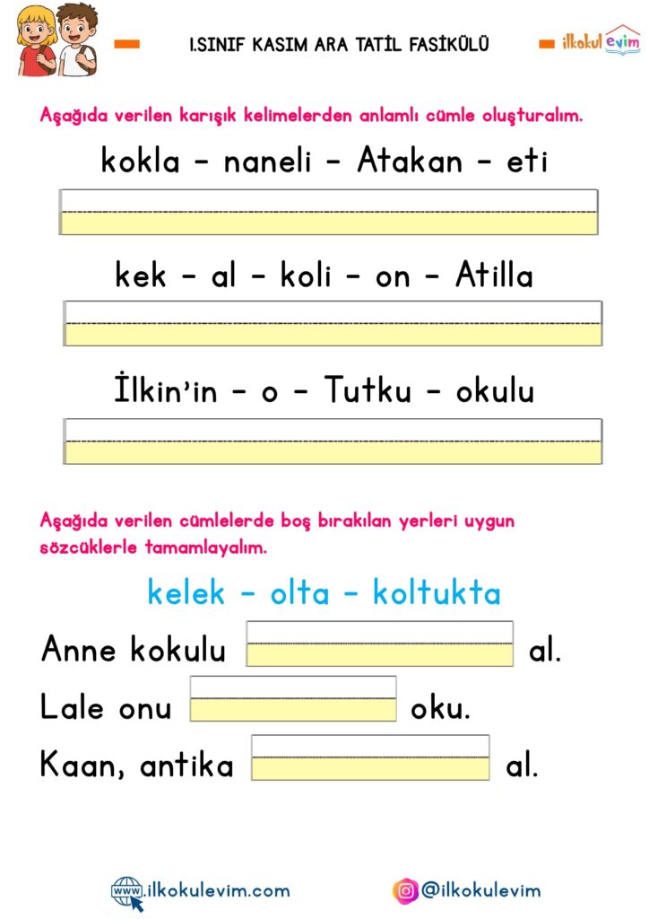 1. Sınıf Kasım Ara Tatil Fasikülü