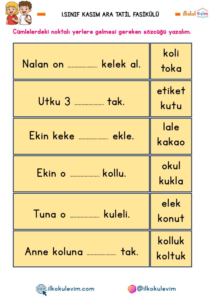 1. Sınıf Kasım Ara Tatil Fasikülü