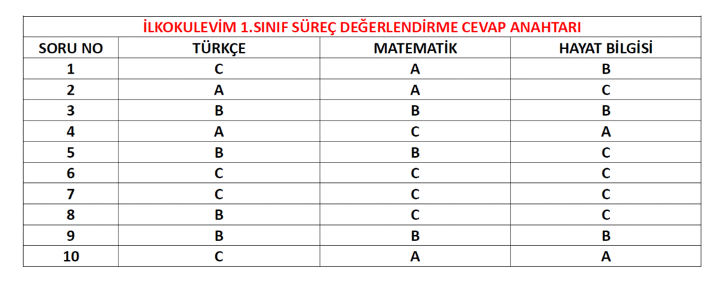 1. Sınıf Türkiye Geneli Süreç Değerlendirme Mayıs 2025
