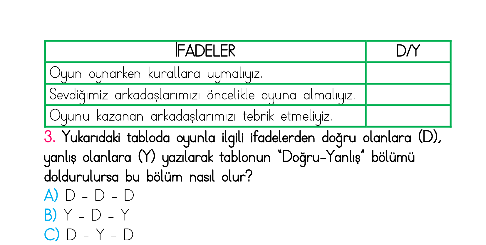 1. Sınıf Türkiye Geneli Kazanım Değerlendirme Sınavı 2