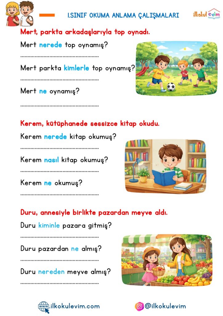 1.Sınıf Okuma Anlama Etkinlikleri