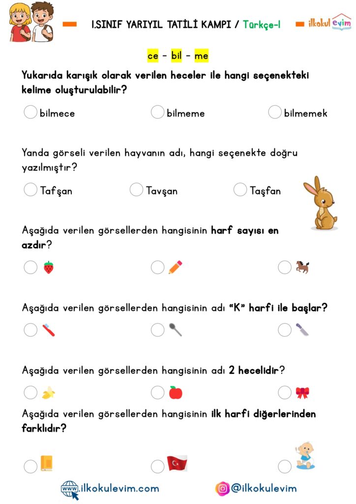 1.Sınıf Yarıyıl Tatil Kampı 1. Etkinlik