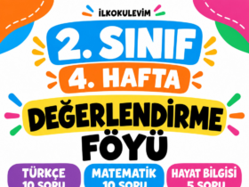 2. Sınıf 4. Hafta Değerlendirme Föyü kapağı – İlkokulevim, 25 çoktan seçmeli soru
