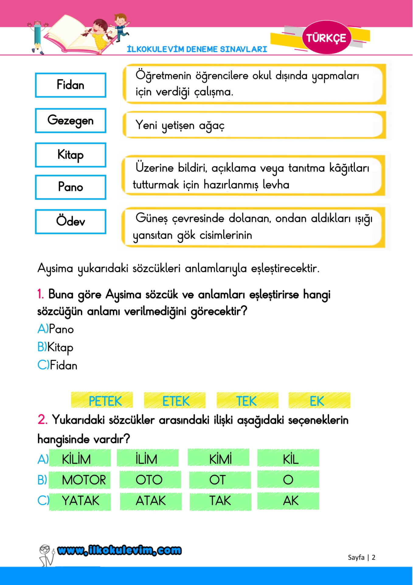 2. Sınıf Türkiye Geneli Aralık Ayı Deneme Sınavı