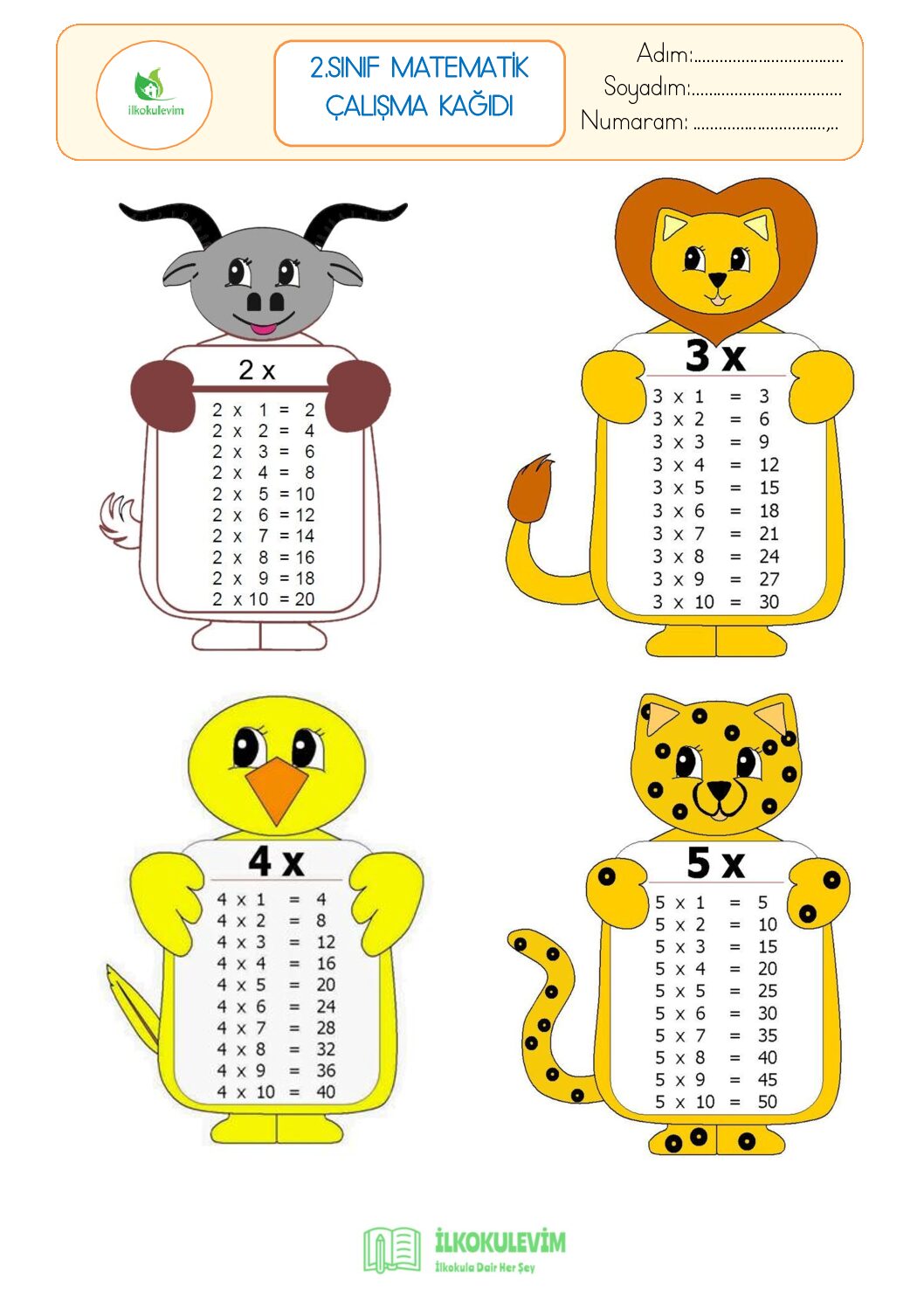 2. Sınıf Matematik Çarpma İşlemi Etkinliği 1