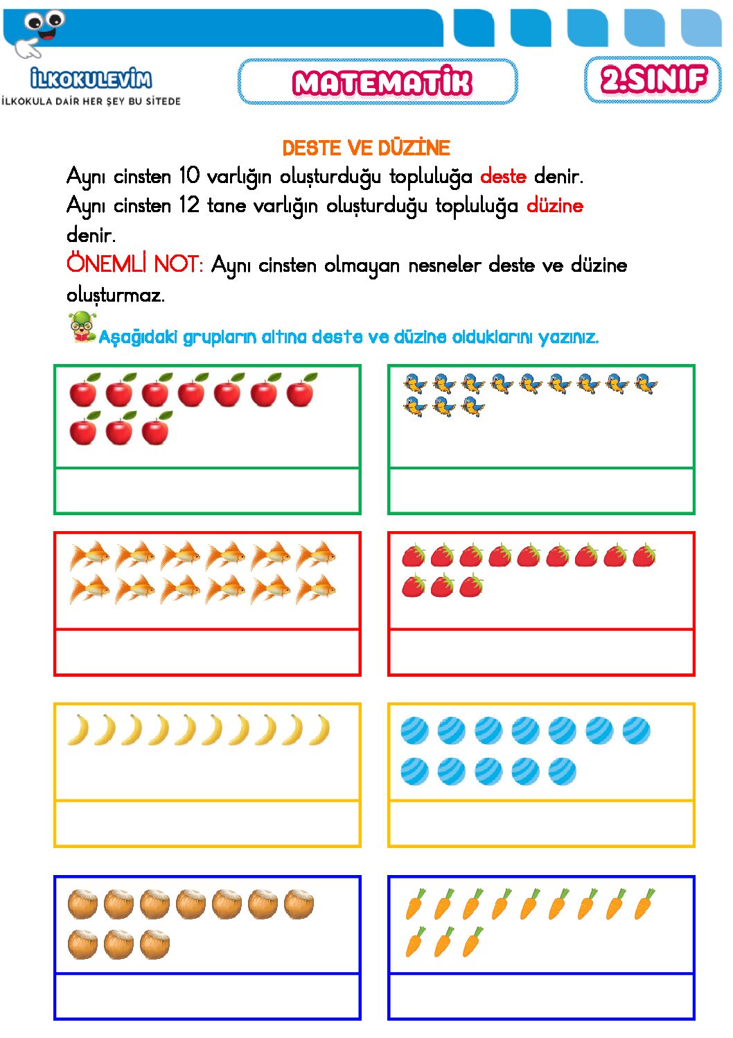 2. Sınıf Matematik Deste ve Düzine Etkinliği 1