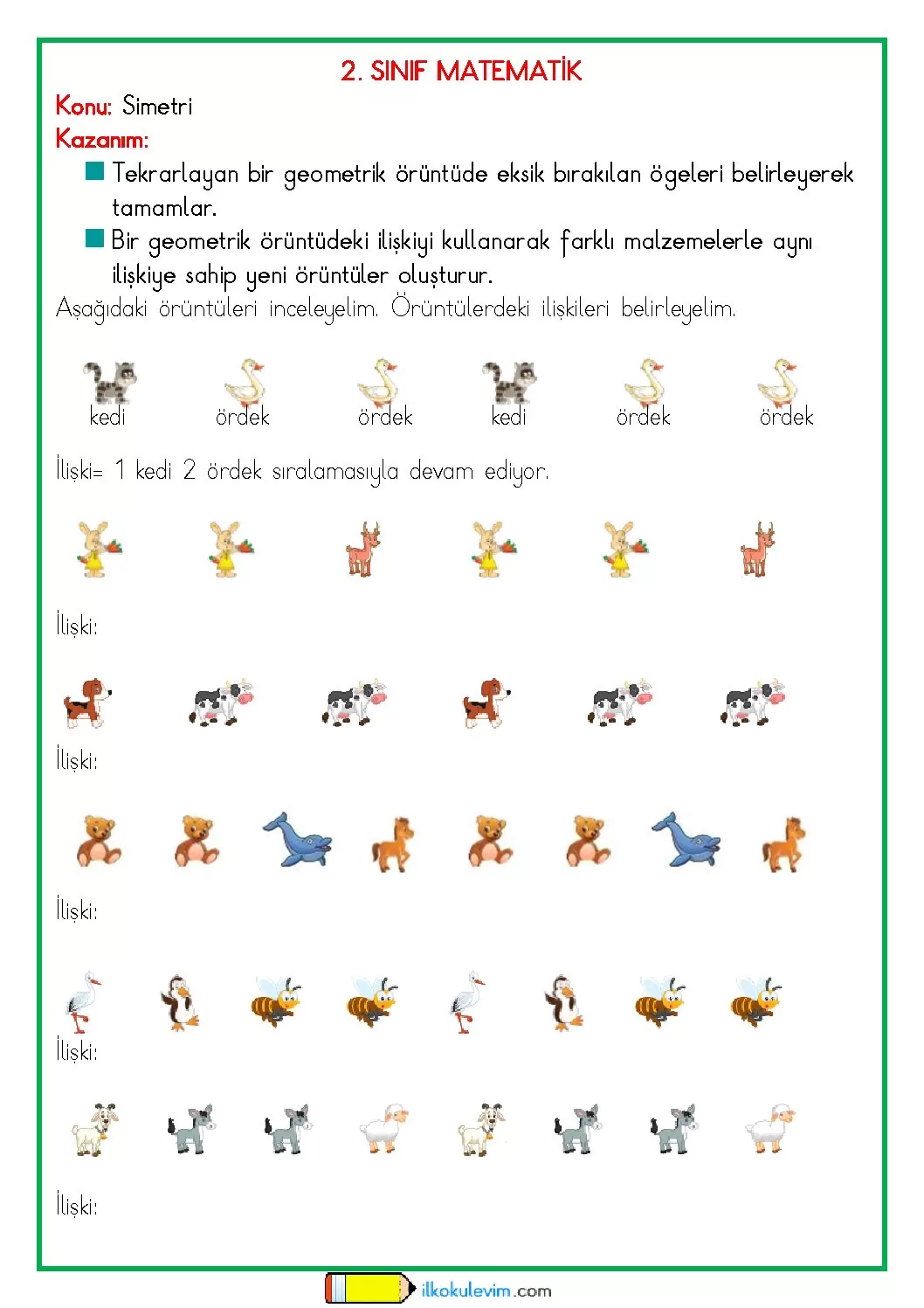 2. Sınıf Matematik Örüntü Etkinliği 1