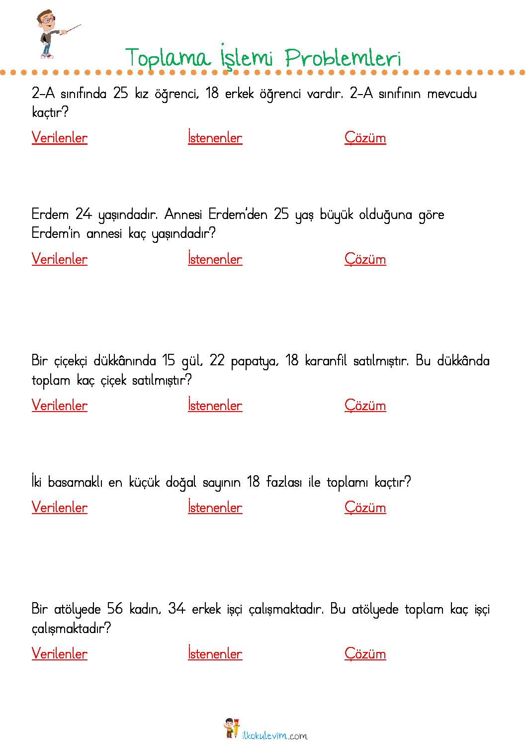 2. Sınıf Matematik Toplama Problemi Etkinliği 2