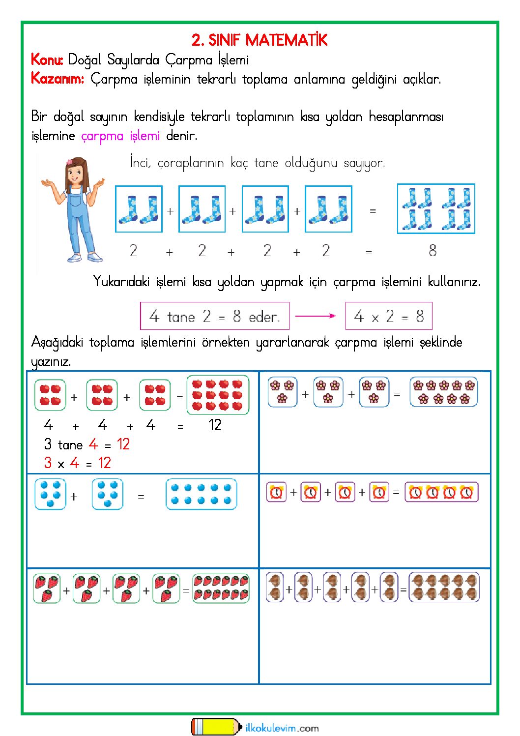 2. Sınıf Matematik Toplama ve Çarpma İşlemi Arasındaki İlişki Etkinliği 1