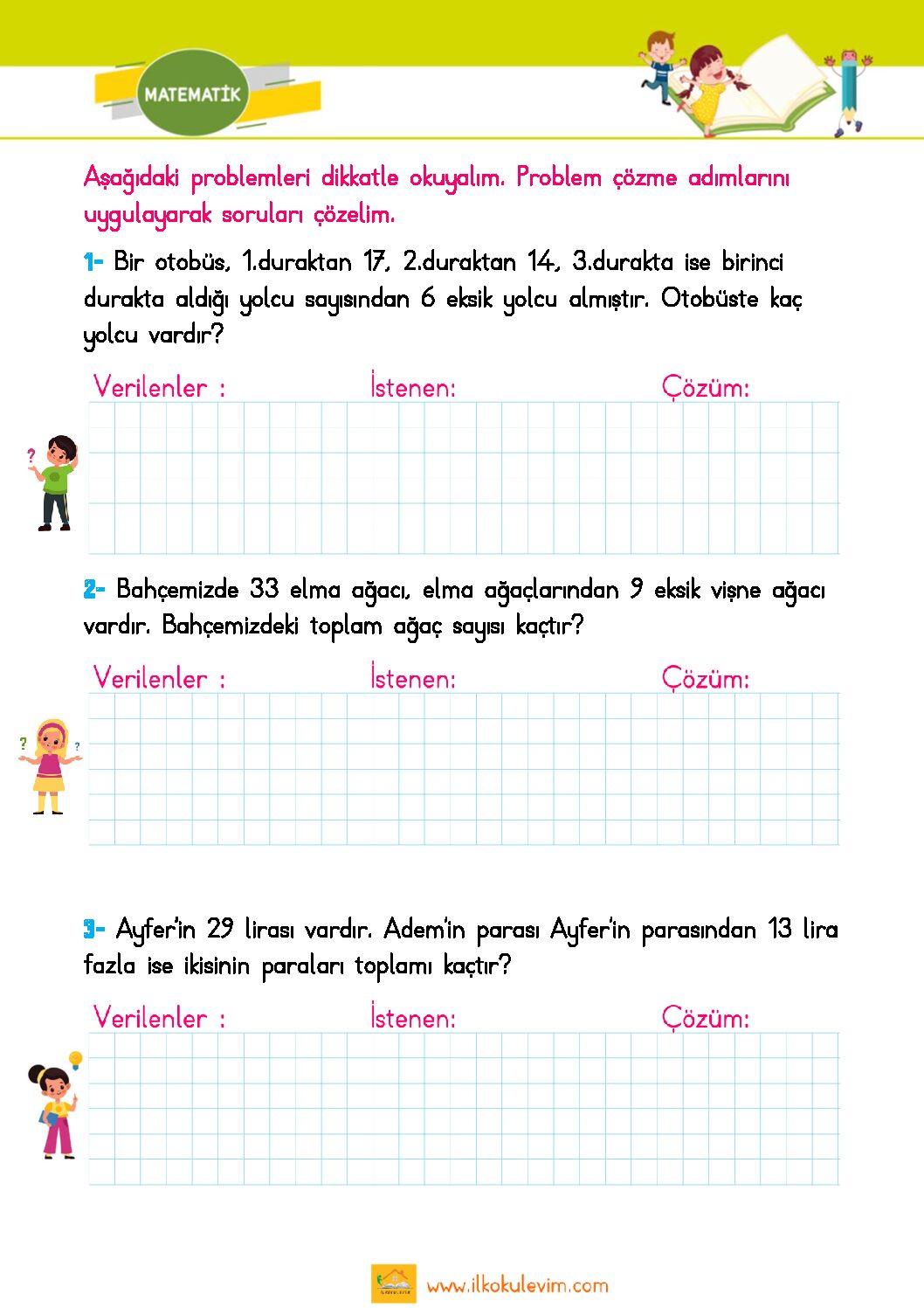 2. Sınıf Matematik Toplama ve Çıkarma Problemleri 1