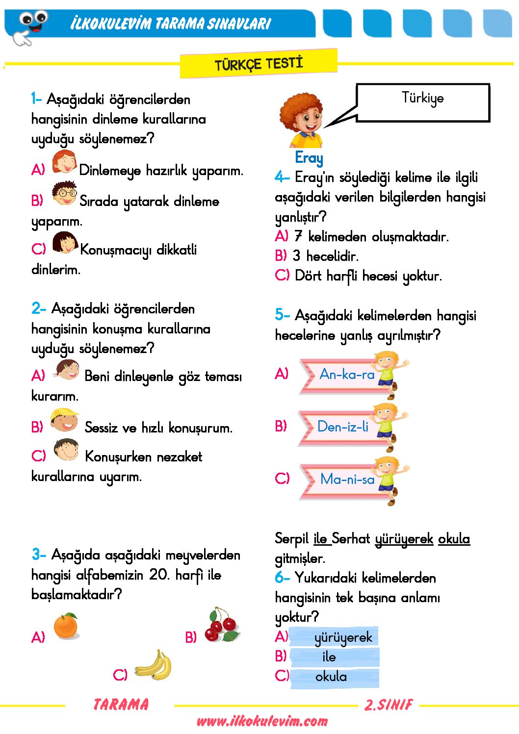 2. Sınıf Türkçe Genel Değerlendirme Sınavı (Mayıs)