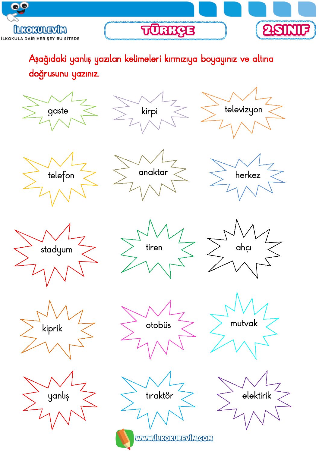 2. Sınıf Türkçe Yazımı Karıştırılan Kelimeler