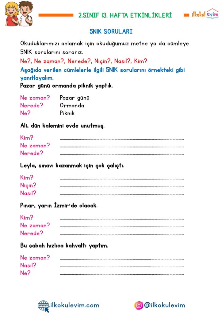 2.Sınıf 13. Hafta Etkinlikleri