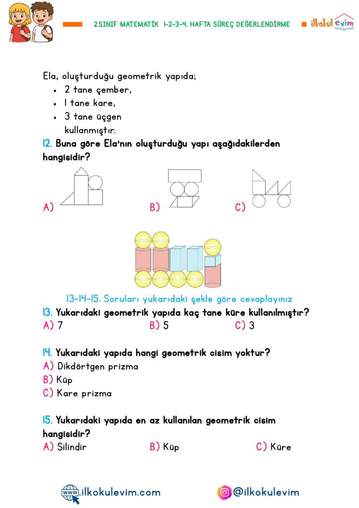2.Sınıf Matematik 1-2-3-4. Hafta Süreç Değerlendirme