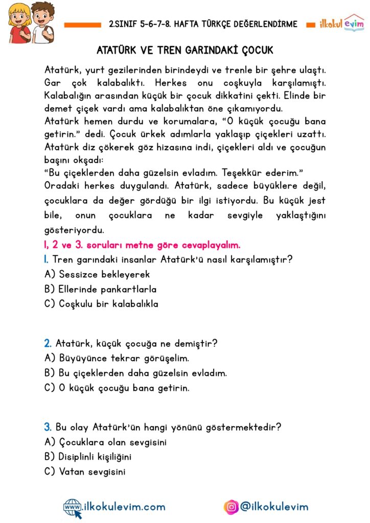 2.Sınıf 5-6-7-8. Hafta Türkçe Değerlendirme