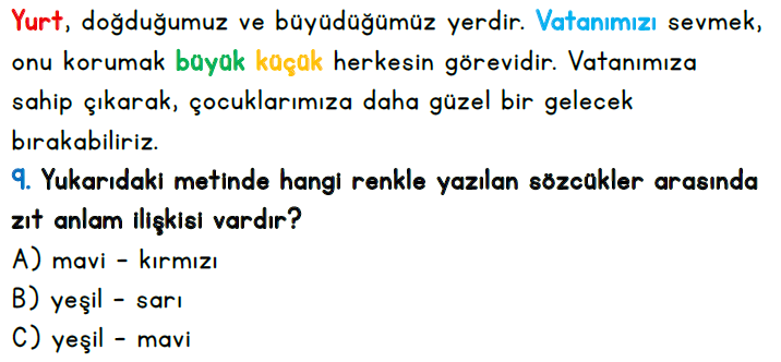 2.Sınıf 5-6-7-8. Hafta Türkçe Değerlendirme