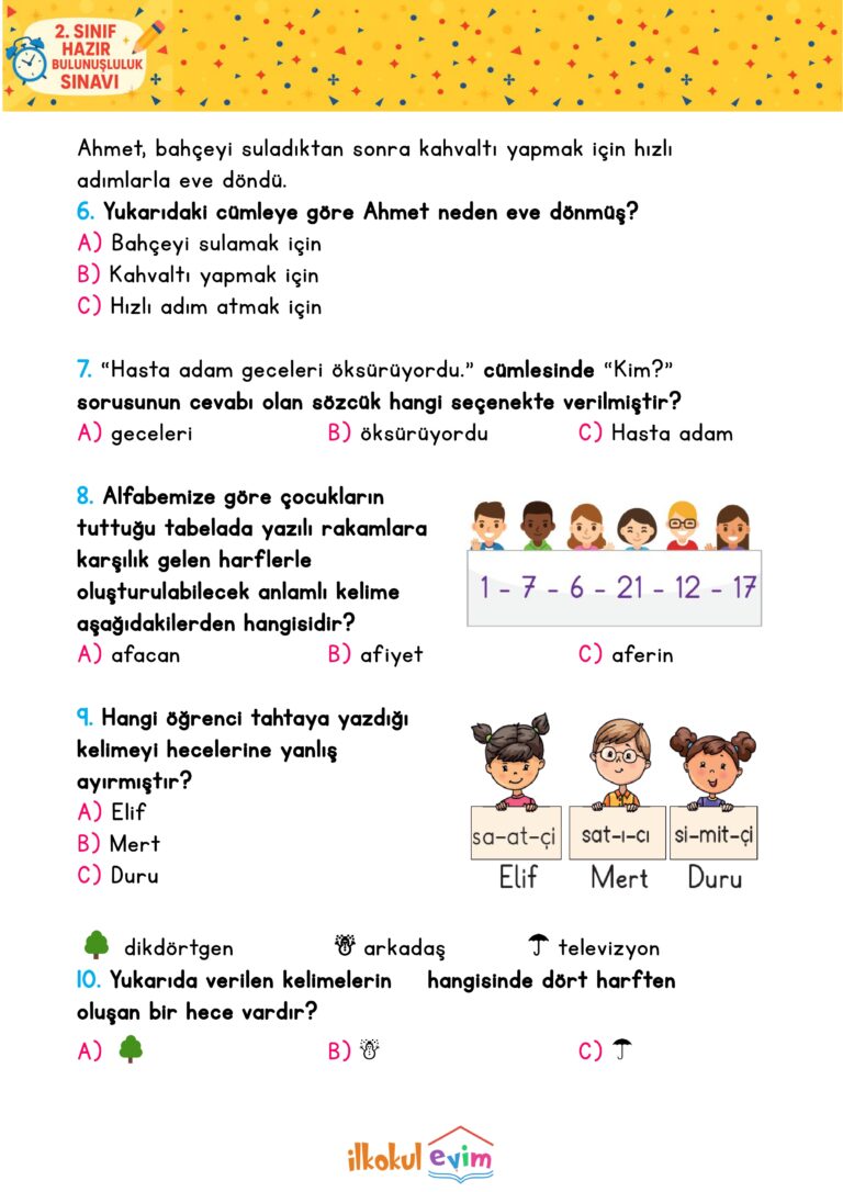 2.Sınıf Hazırbulunuşluk Sınavı