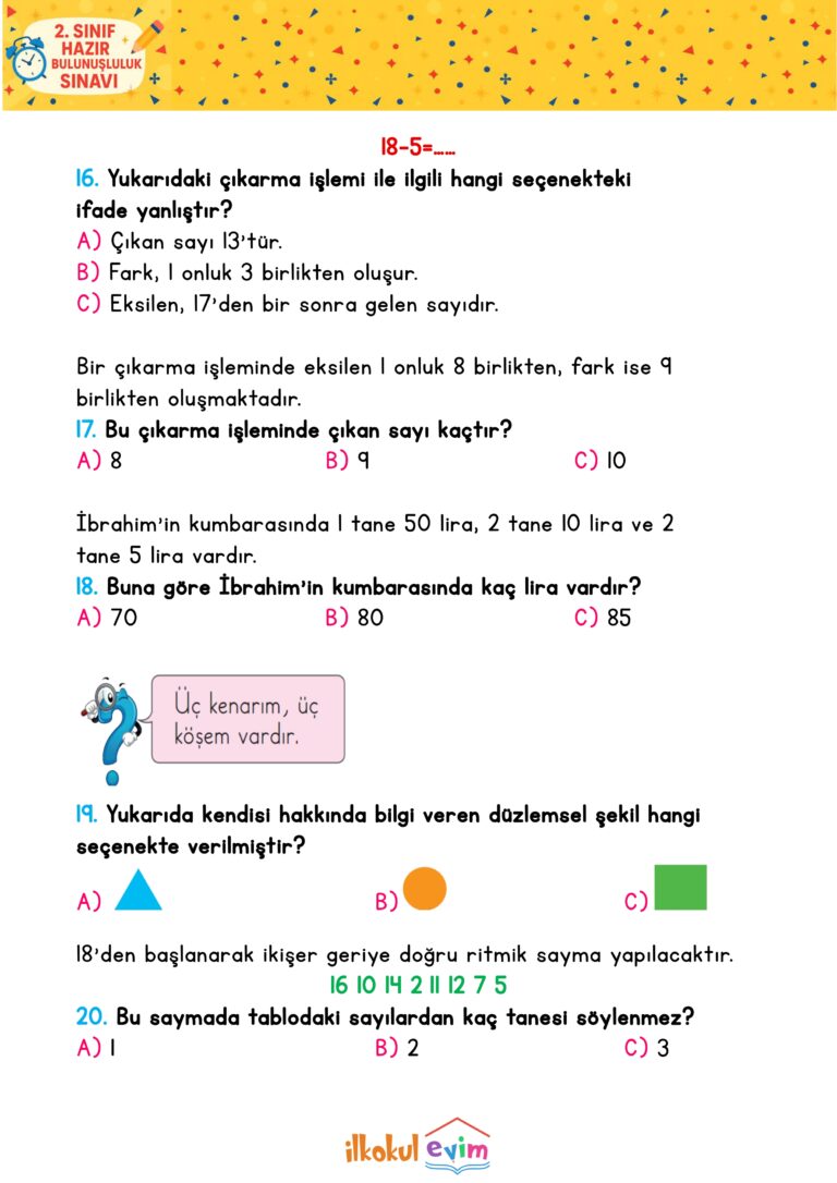 2.Sınıf Hazırbulunuşluk Sınavı