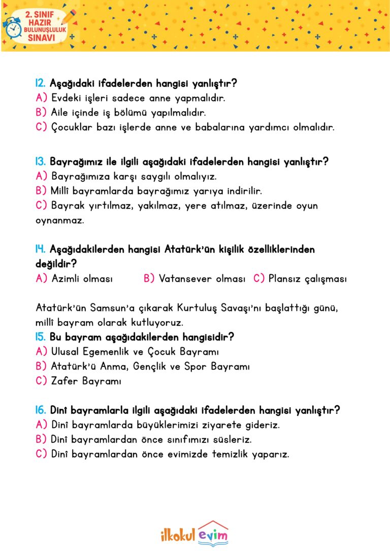 2.Sınıf Hazırbulunuşluk Sınavı