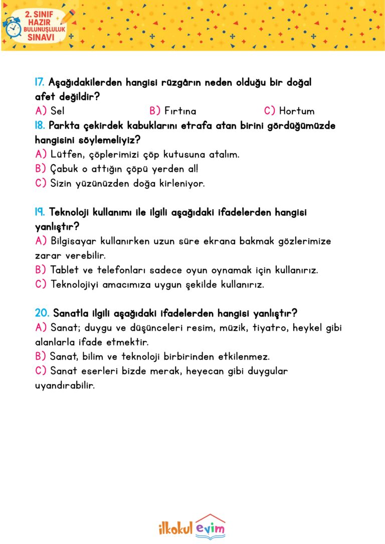 2.Sınıf Hazırbulunuşluk Sınavı