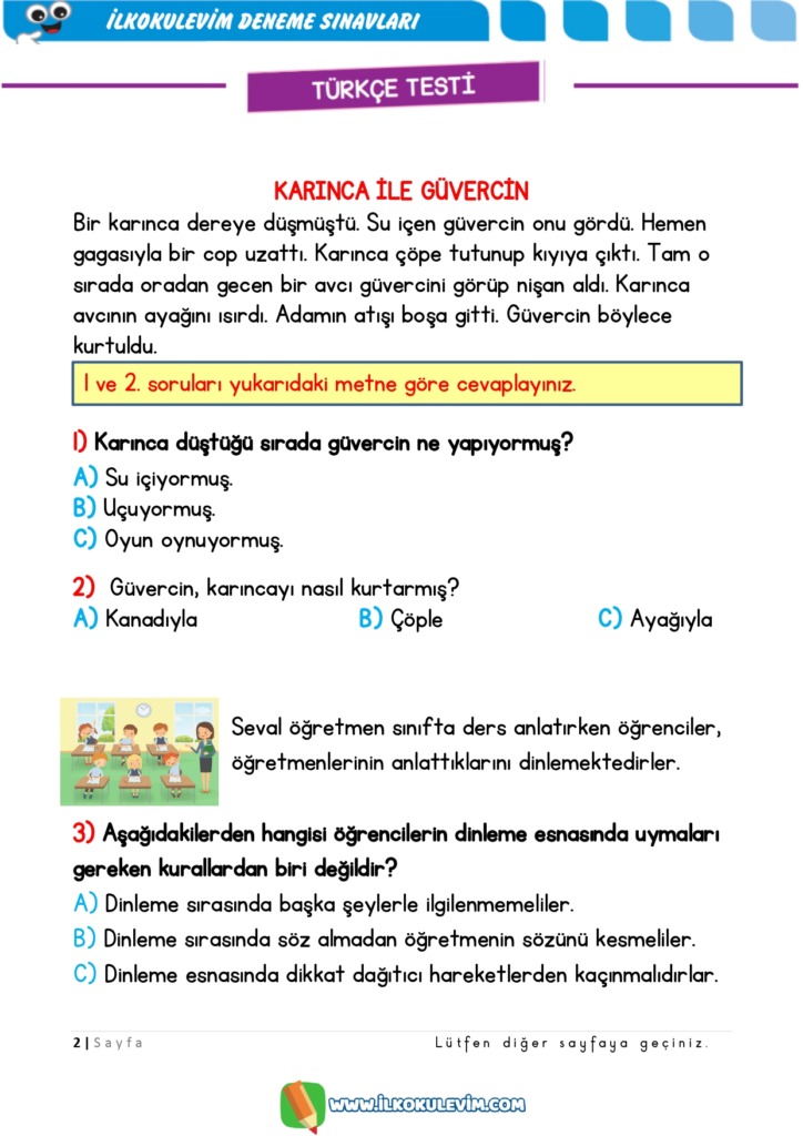 2.Sınıf Değerlendirme Soruları