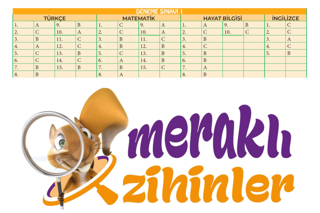 2. Sınıf Meraklı Zihinler Ekim Ayı Kazanım Değerlendirme Sınavı