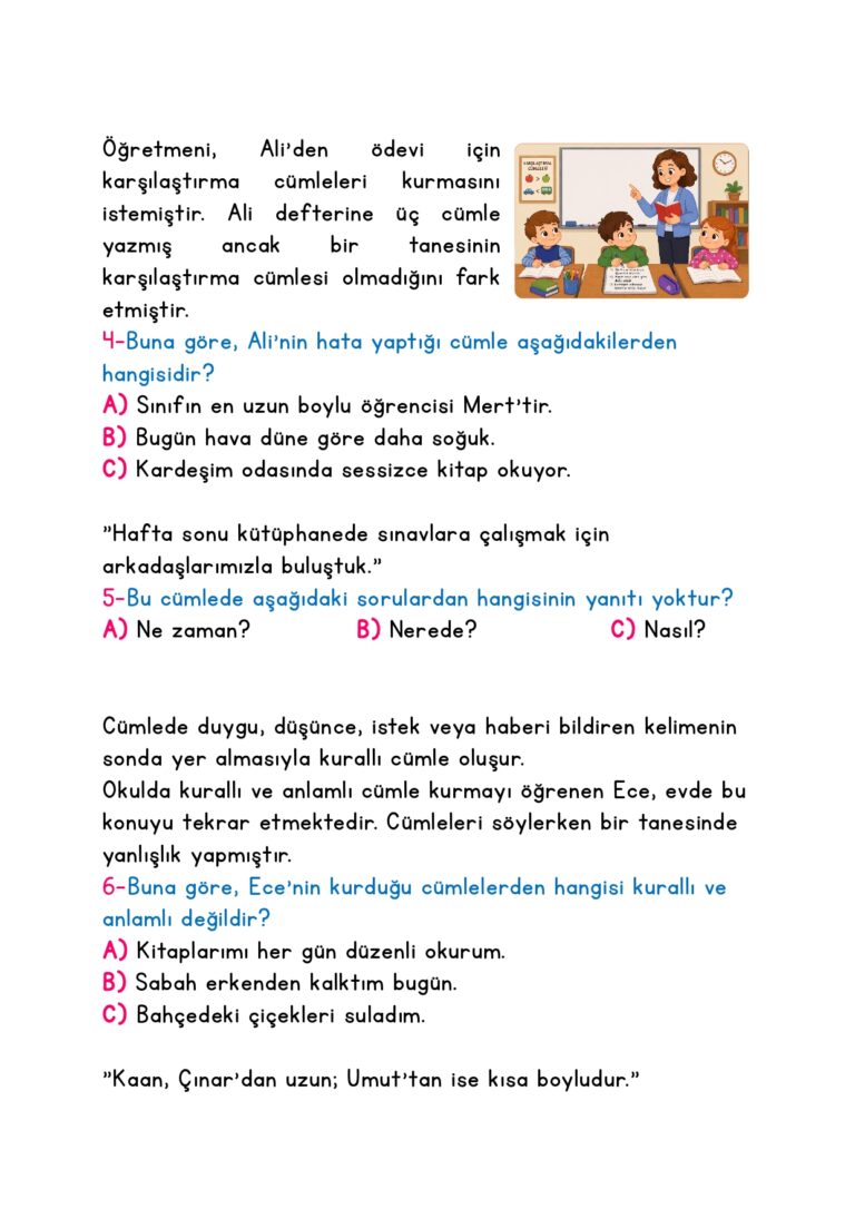 2.Sınıf Çözümlü Tarama Sınavı