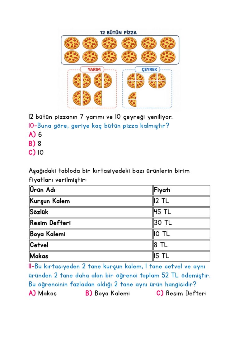 2.Sınıf Çözümlü Tarama Sınavı