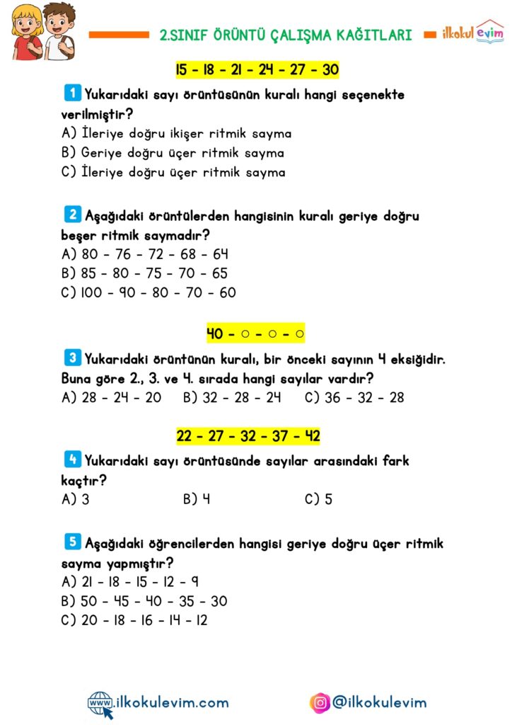 2. Sınıf Matematik Örüntü Çalışma Kağıtları