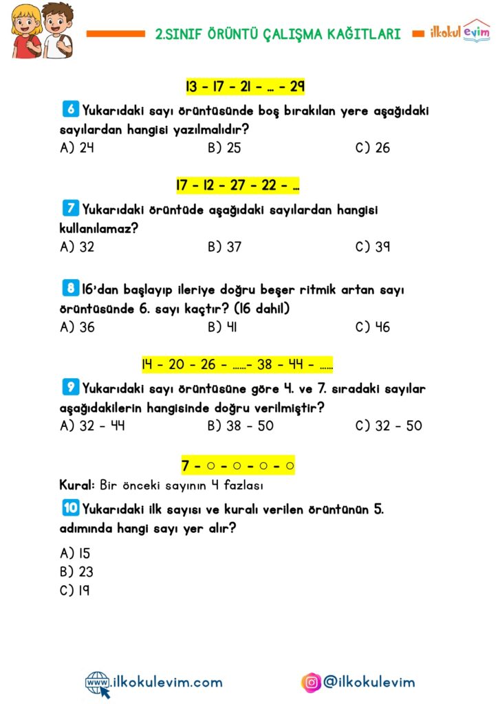 2. Sınıf Matematik Örüntü Çalışma Kağıtları