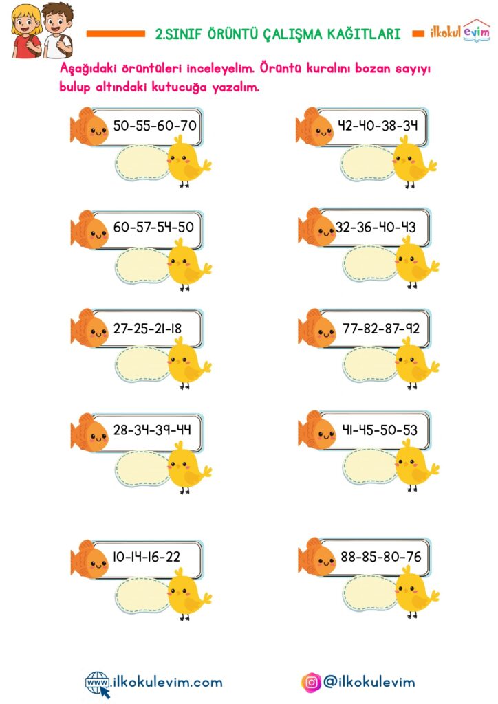 2. Sınıf Matematik Örüntü Çalışma Kağıtları