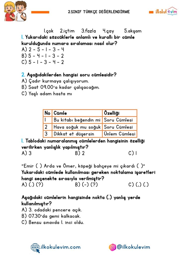 2.Sınıf Türkçe Değerlendirme