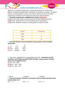 3. Sınıf 2.Dönem Hazırbulunuşluluk Sınavı