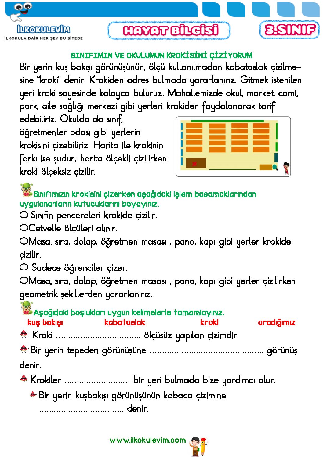 3. Sınıf Hayat Bilgisi Okulumun ve Sınıfımın Yeri
