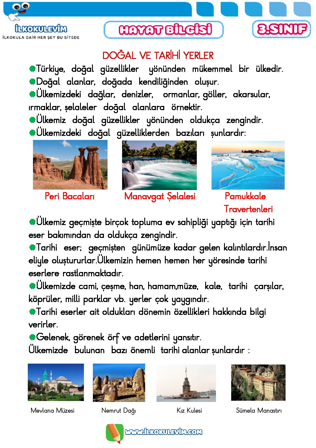 3. Sınıf Hayat Bilgisi Tarihi Eserler Etkinliği 1