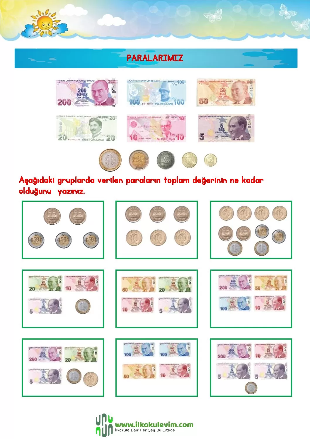 3. Sınıf Matematik Paralarımız Etkinlikleri