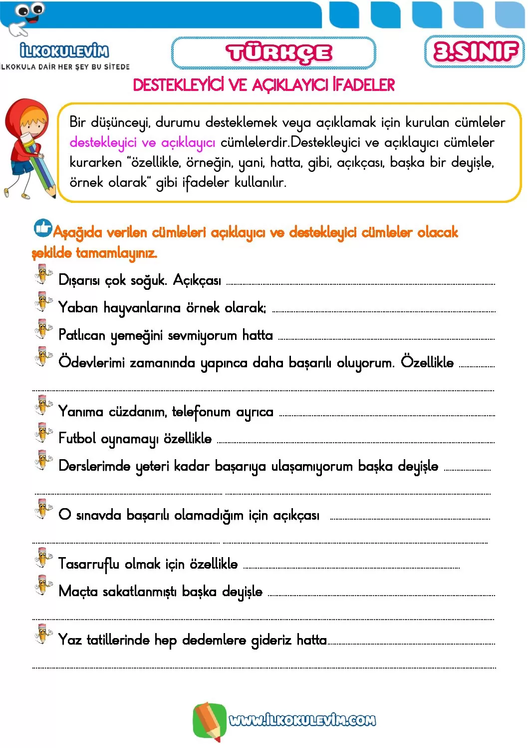 3 sinif turkce destekleyici ifadeler etkinligi 1 pdf