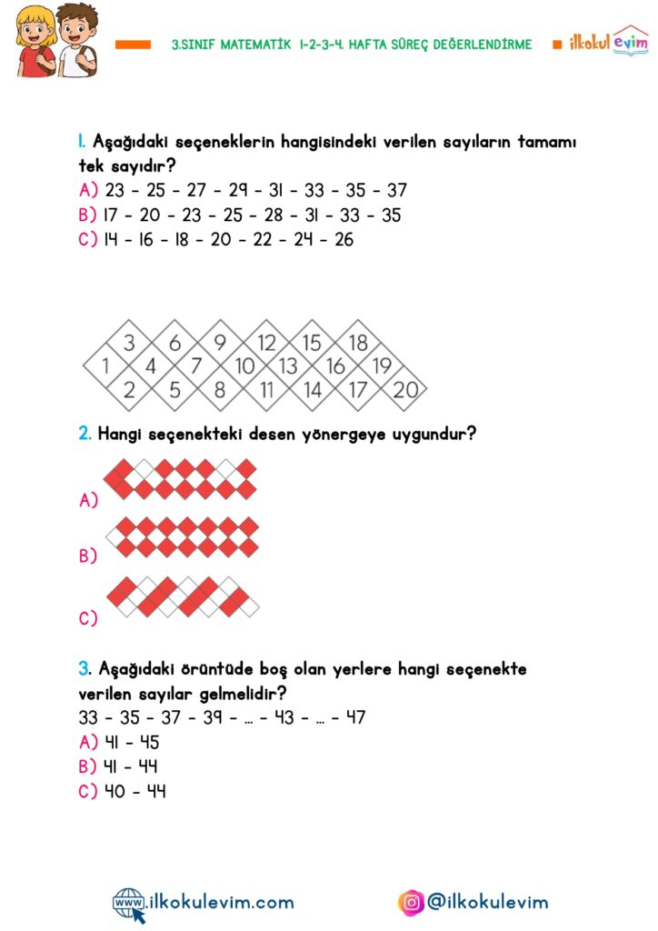 3.Sınıf Matematik 1-2-3-4. Hafta Süreç Değerlendirme