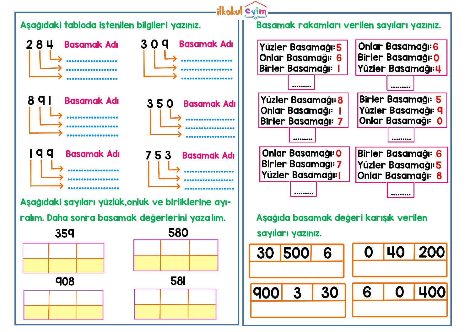 3. Sinif Basamak Adi ve Degeri pdf