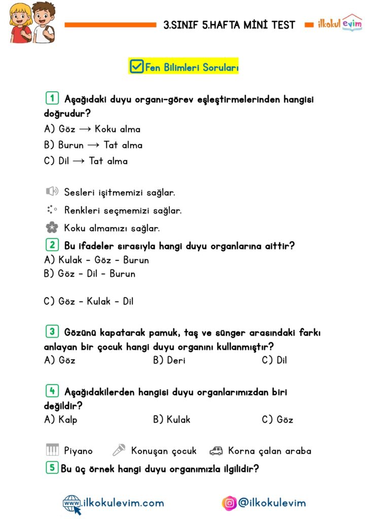 3.Sınıf 5.Hafta Mini Test