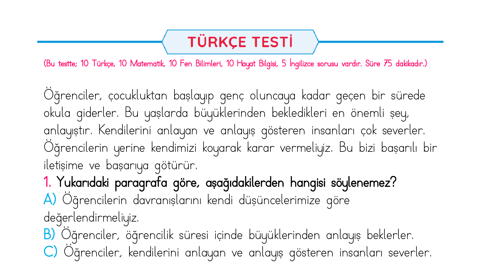 3. Sınıf Türkiye Geneli Kazanım Değerlendirme Sınavı 5