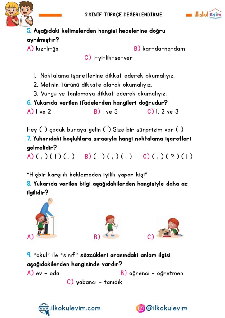 3.Sınıf Türkçe Değerlendirme