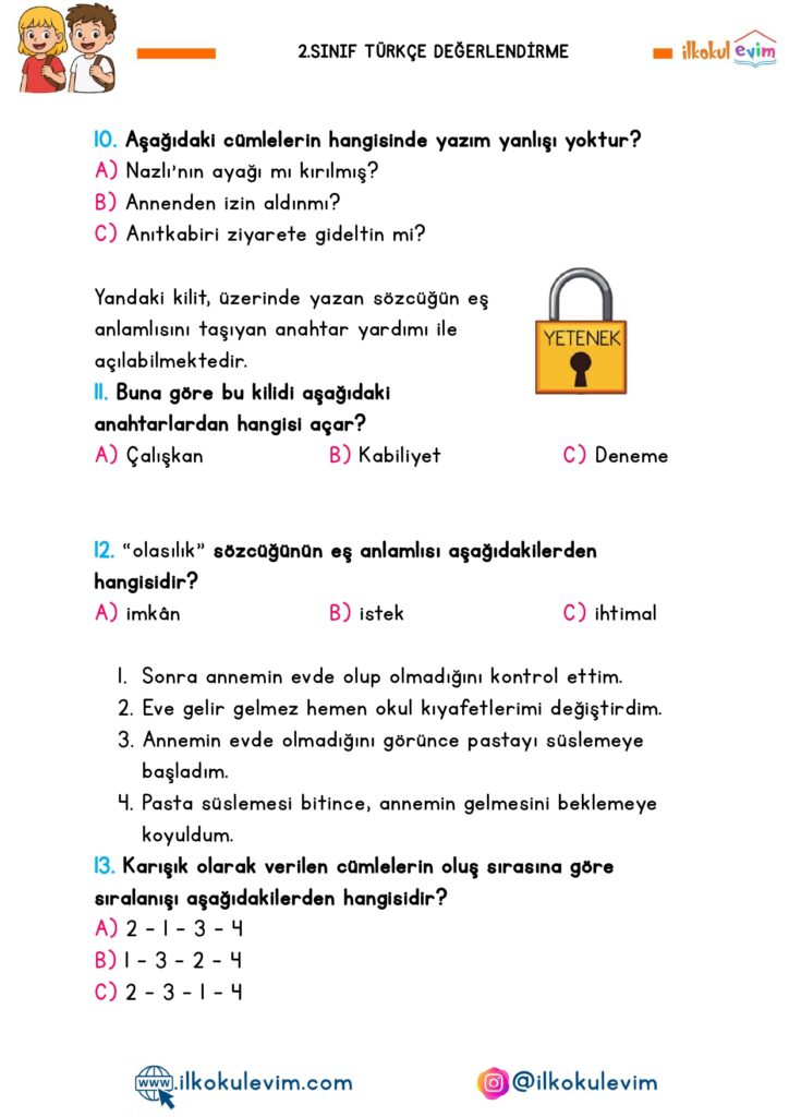 3.Sınıf Türkçe Değerlendirme