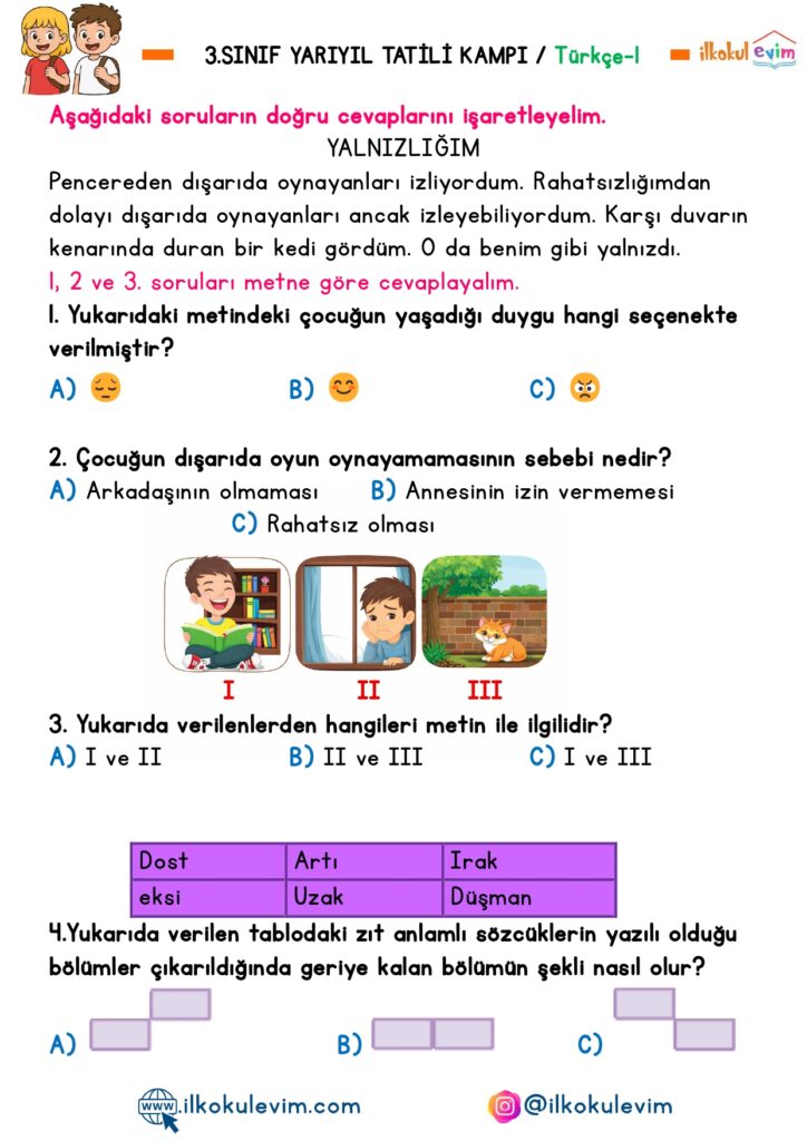 3.Sınıf Yarıyıl Tatil Kampı 1. Etkinlik