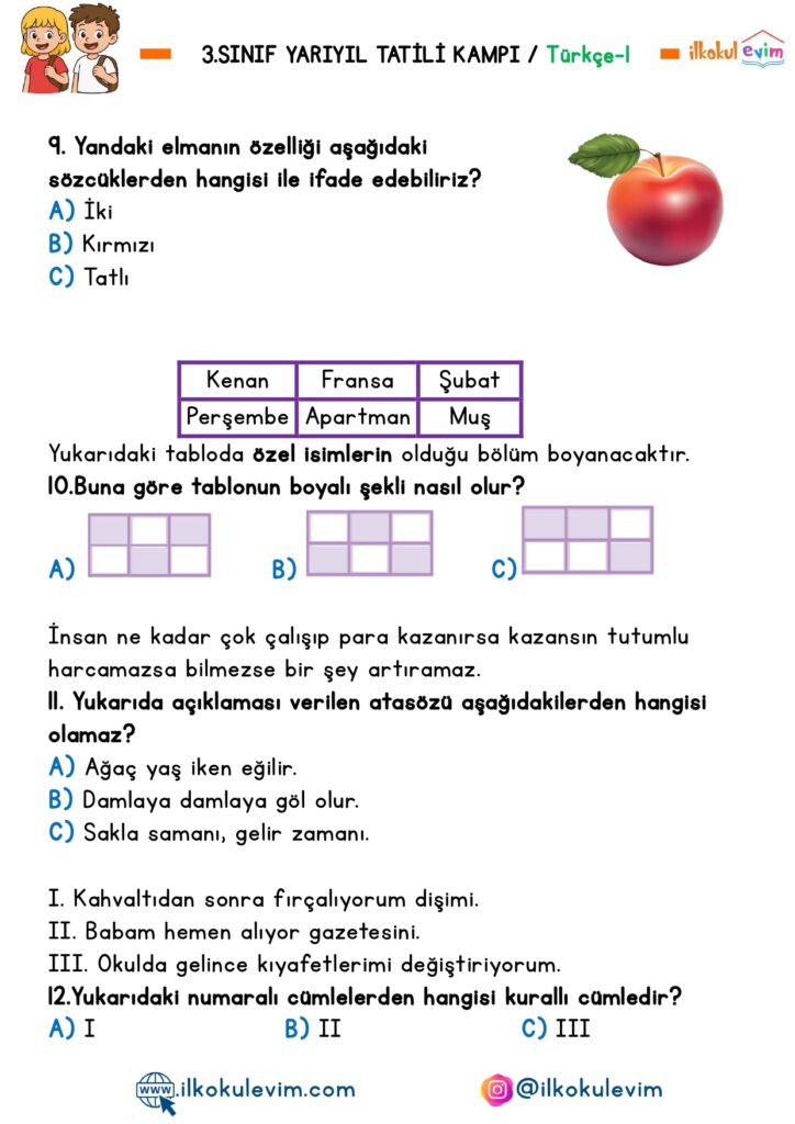 3.Sınıf Yarıyıl Tatil Kampı 1. Etkinlik